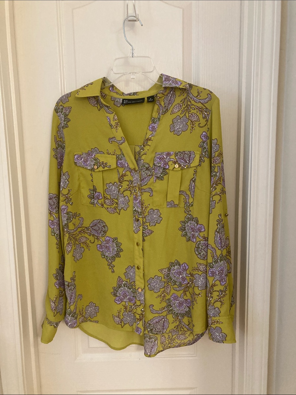 Chartreuse Floral Button-Front Blouse